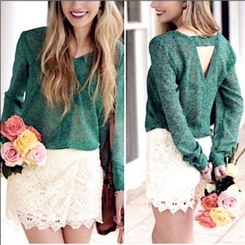Cabi Green Floral Chiffon Green Blouse